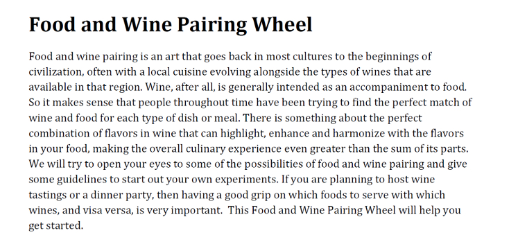 First wine pairing and tasting page